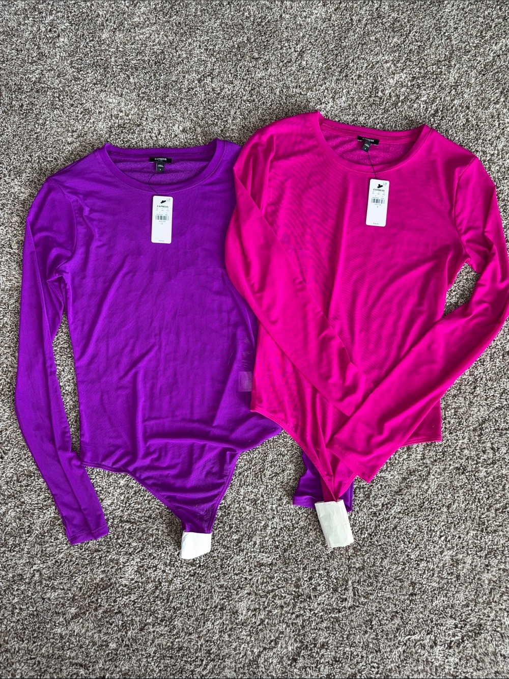 TWO NWT Express Mesh Crew Neck Long Sleeve Bodysuit Small